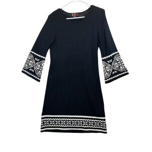 RK Originals Black White Bell Sleeve‎ Knit Dress Women's Size S Knee Length